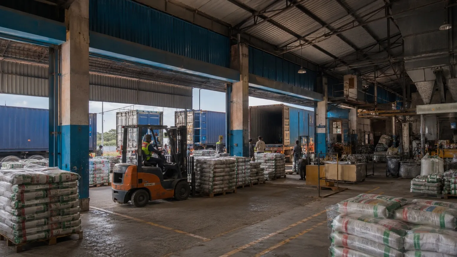 Admiral Agro indoor loading operations — grains and pulses processing facility